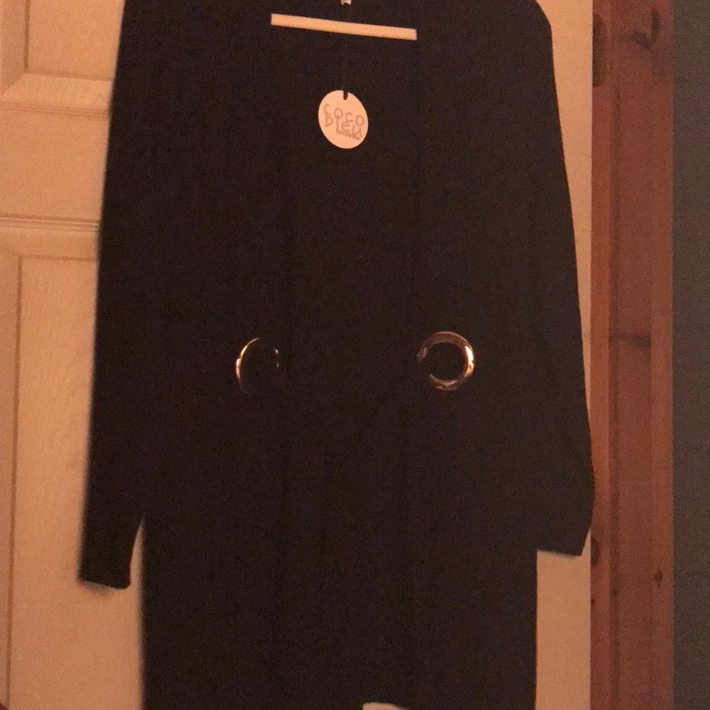 Cocobleu black sweater with gold detail and sash/tie. Size S